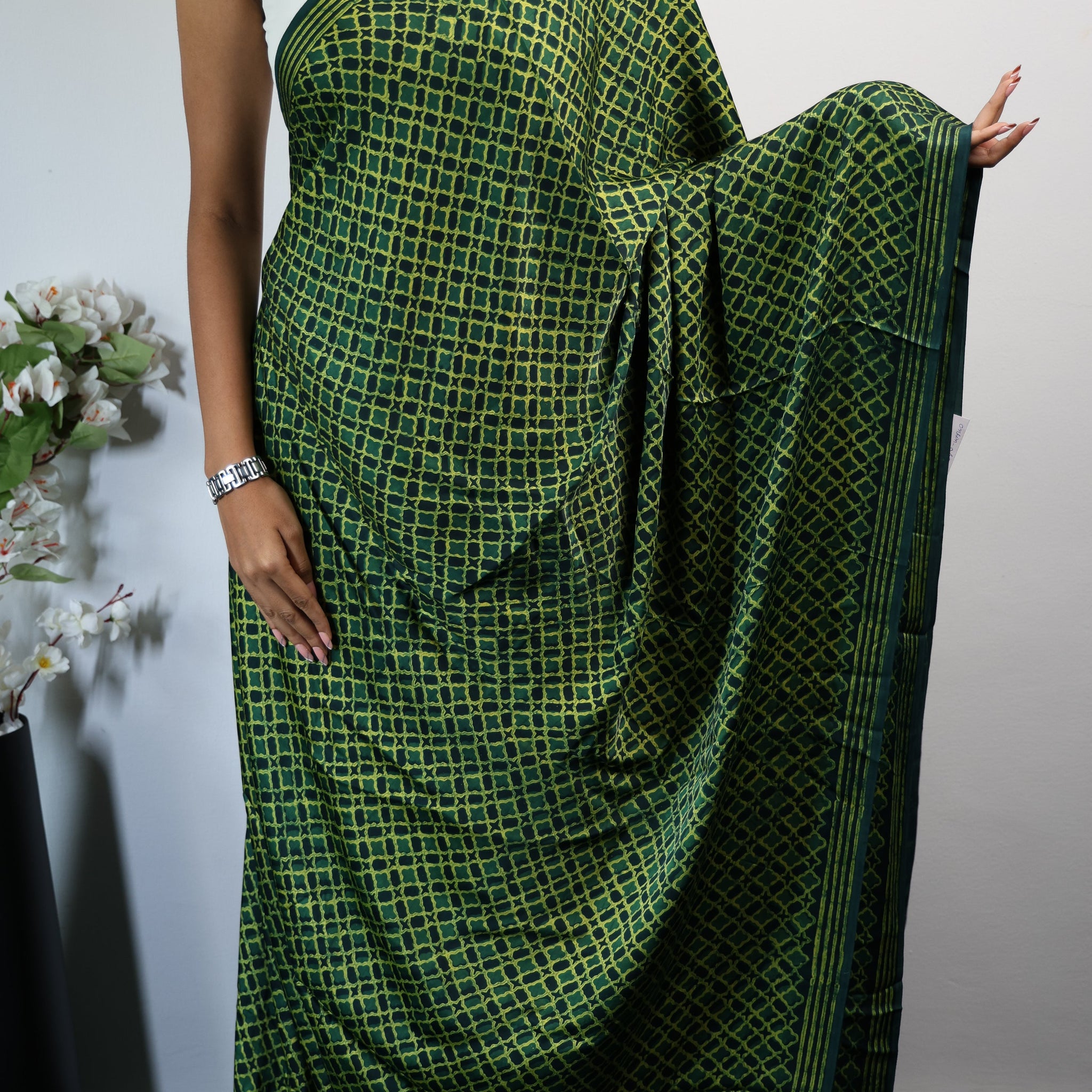 GREEN & YELLOW DABU MODAL SILK SAREE