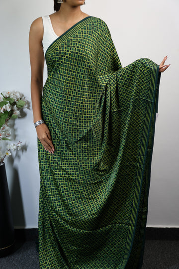 GREEN & YELLOW DABU MODAL SILK SAREE