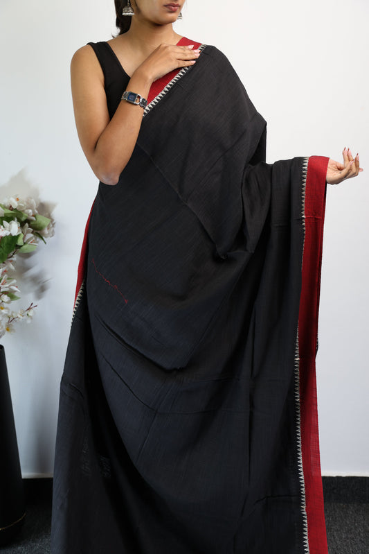 BLACK PURE HANDLOOM COTTON SAREE