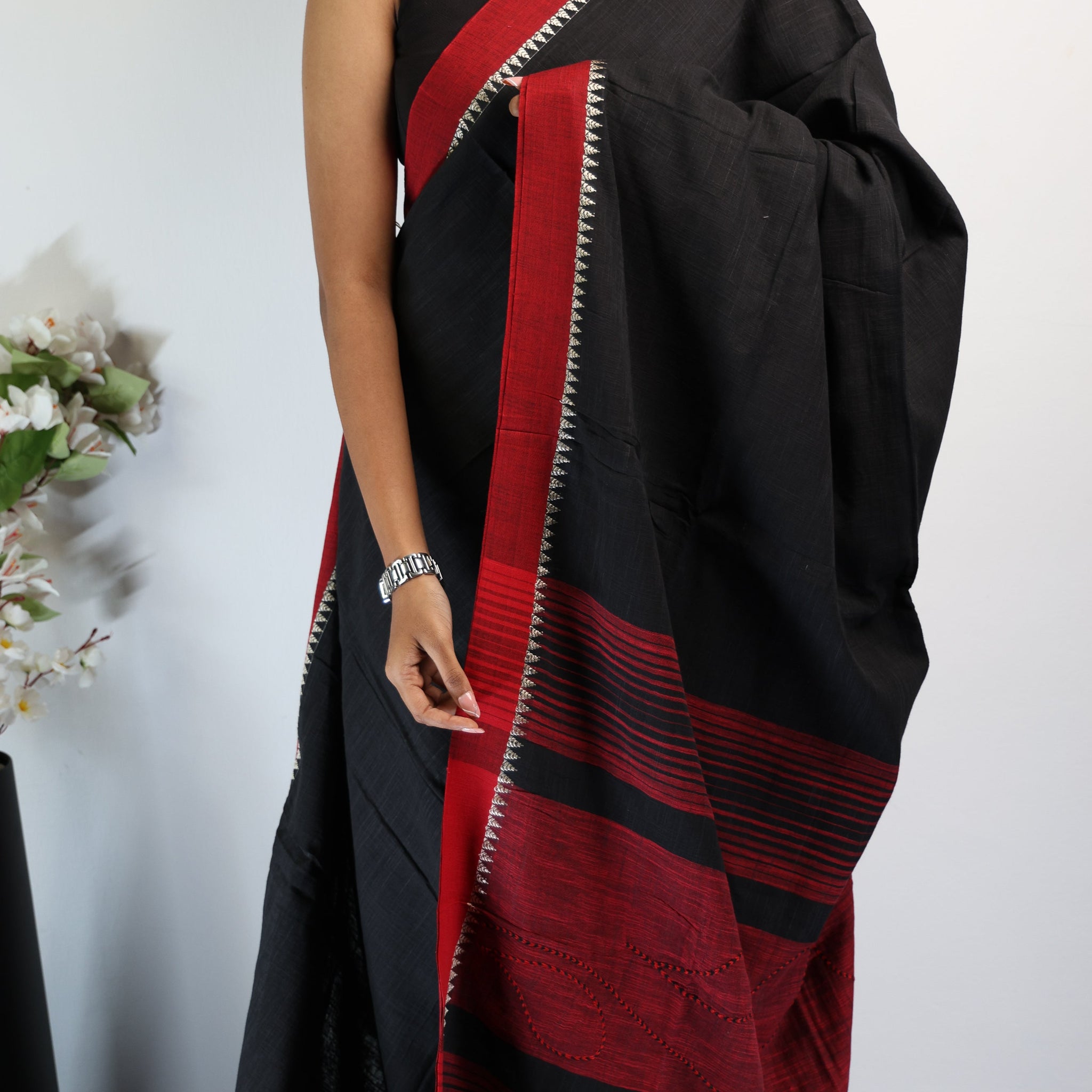 BLACK PURE HANDLOOM COTTON SAREE