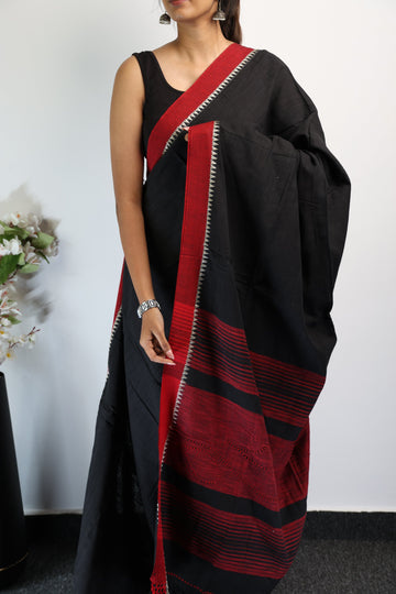 BLACK PURE HANDLOOM COTTON SAREE