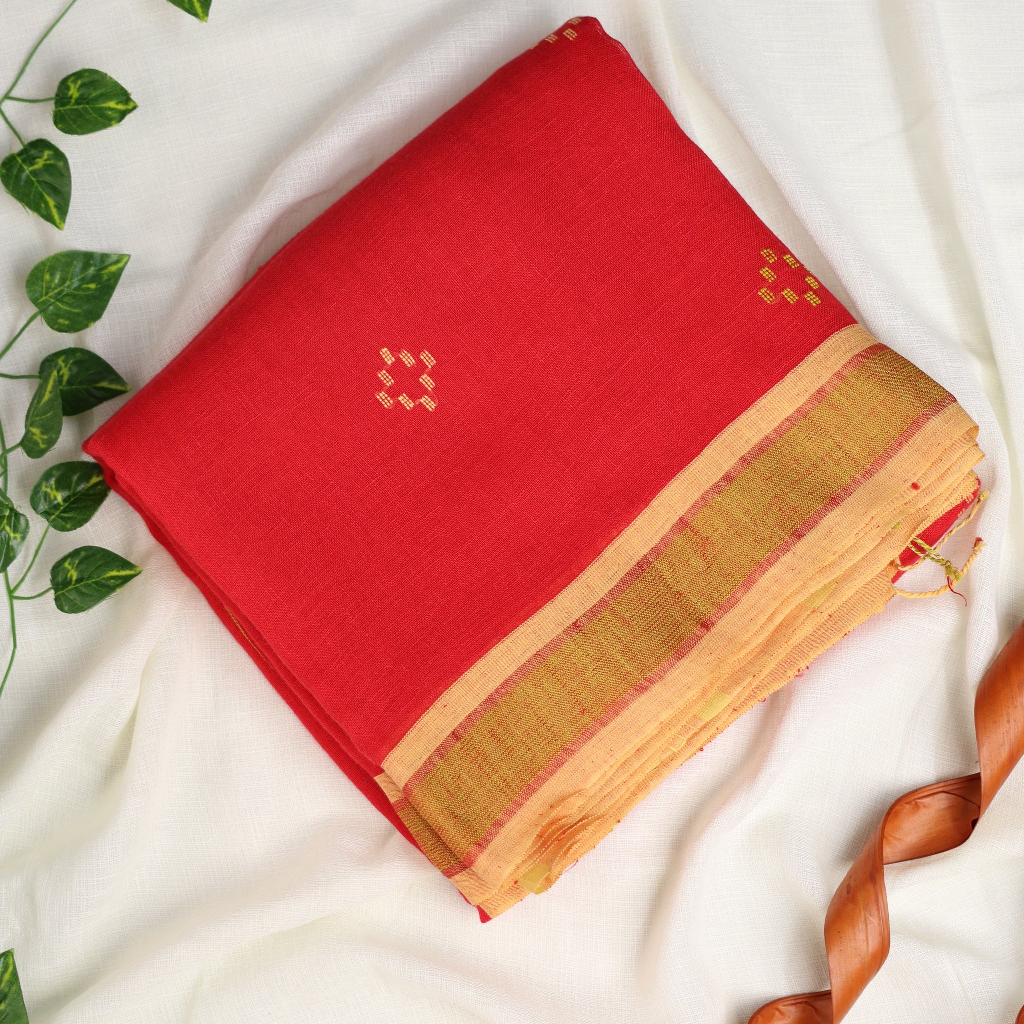 TOMATO RED LINEN JAMDANI SAREE