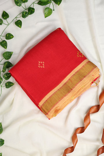 TOMATO RED LINEN JAMDANI SAREE