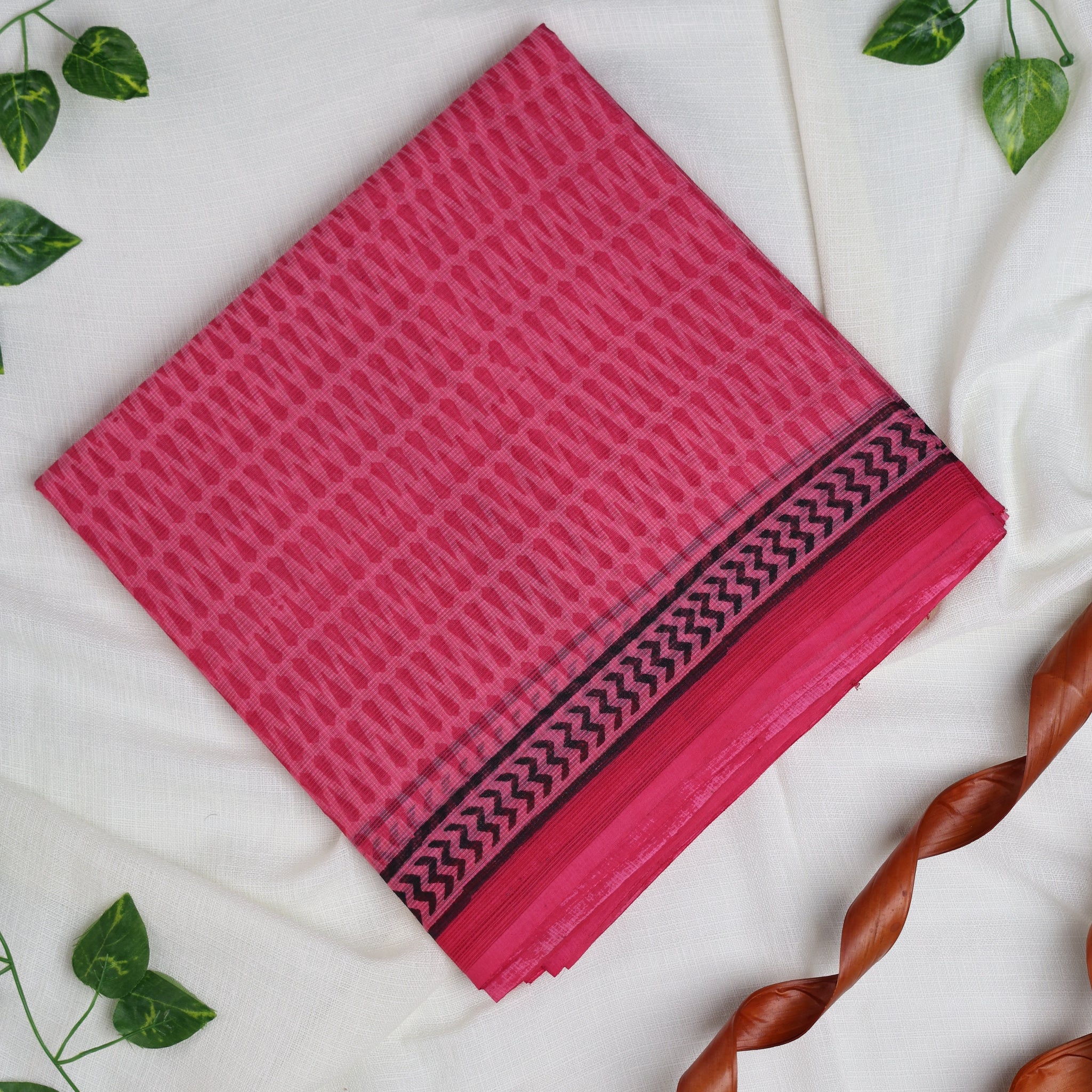 PINK HANDBLOCK PRINTED KOTA COTTON SAREE