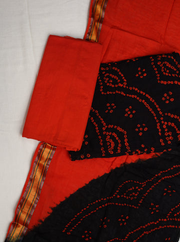 ORANGE & BLACK  BANDHANI COTTON SUIT SET