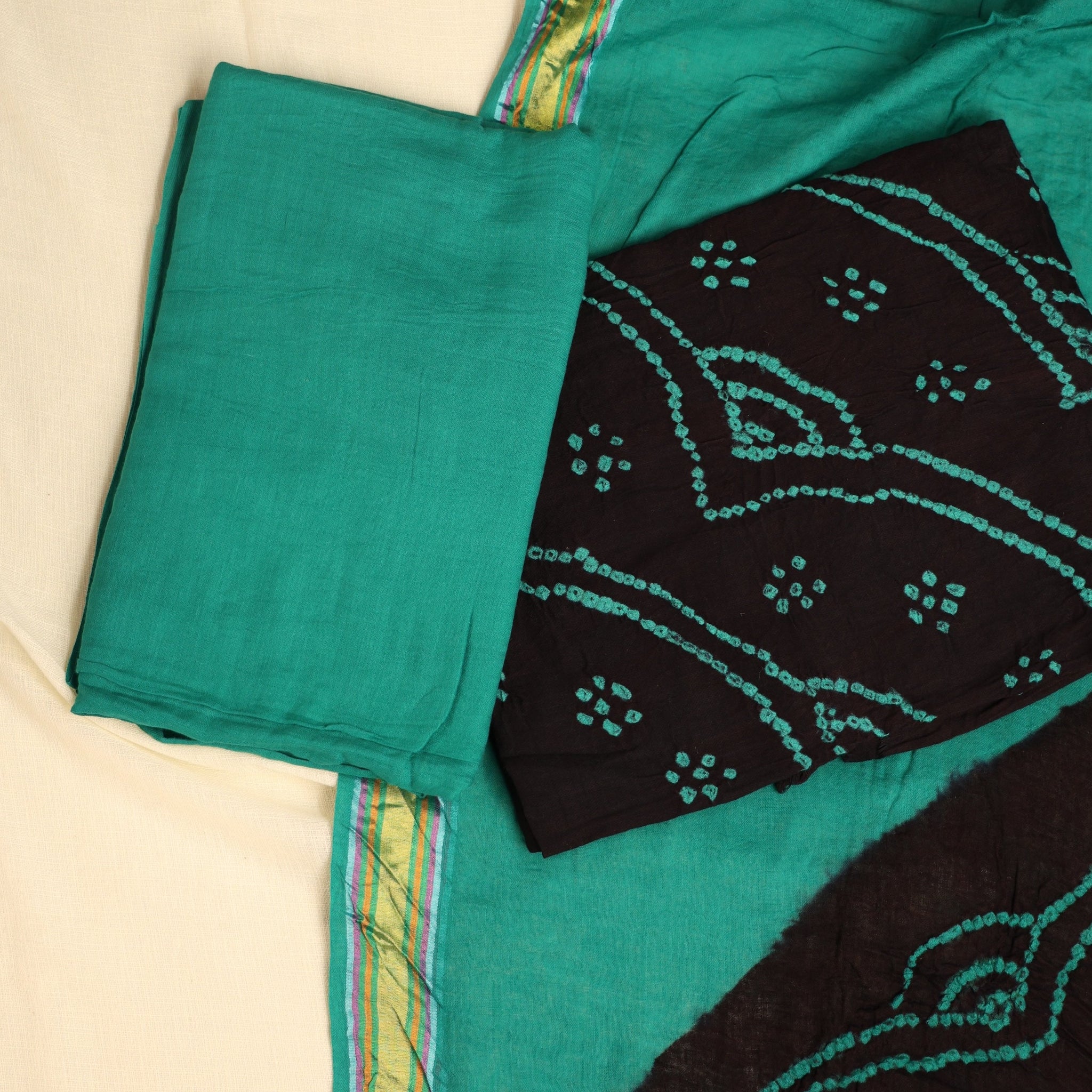 GREEN & BLACK  BANDHANI COTTON SUIT SET