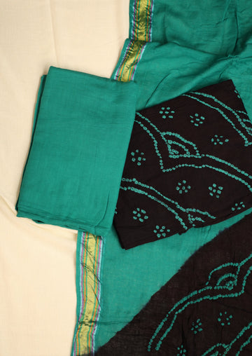 GREEN & BLACK  BANDHANI COTTON SUIT SET