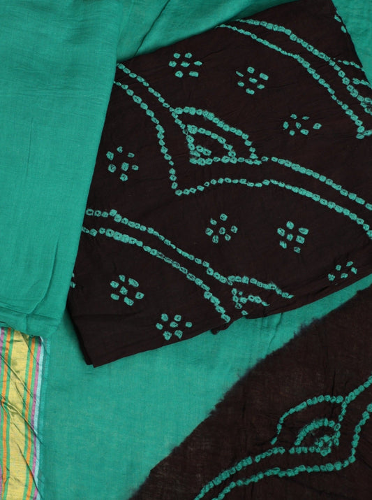 GREEN & BLACK  BANDHANI COTTON SUIT SET