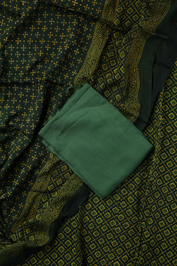 GREEN & YELLOW EUCALYPTUS FIBRE HANDBLOCK PRINTED SUIT