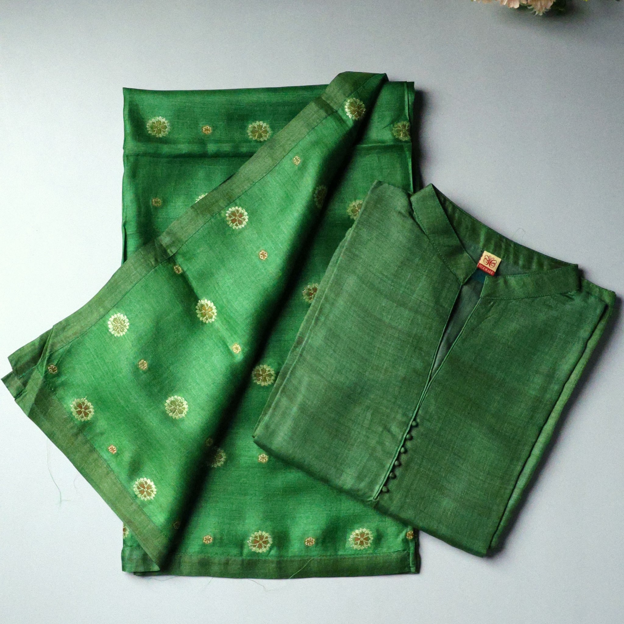 GREEN Tussar semi-stitched salwar set