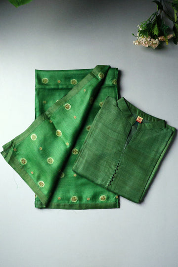 GREEN Tussar semi-stitched salwar set