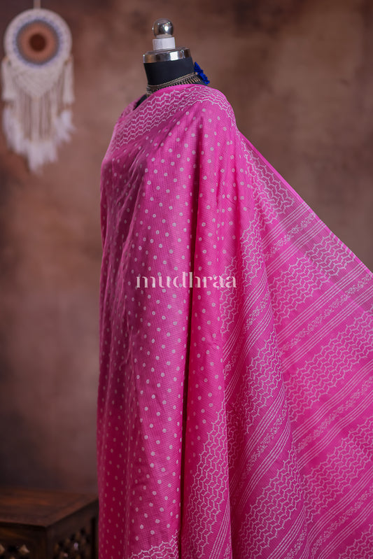 PINK POLKA HANDBLOCK PRINTED KOTA COTTON SAREE