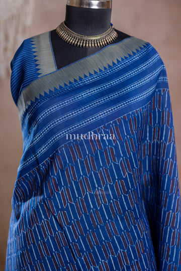 INDIGO GEOMETRICAL CHANDERI GHICHA SAREE