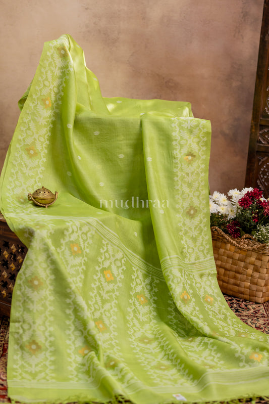 LEAF GREEN JAMDANI TUSSAR SAREE