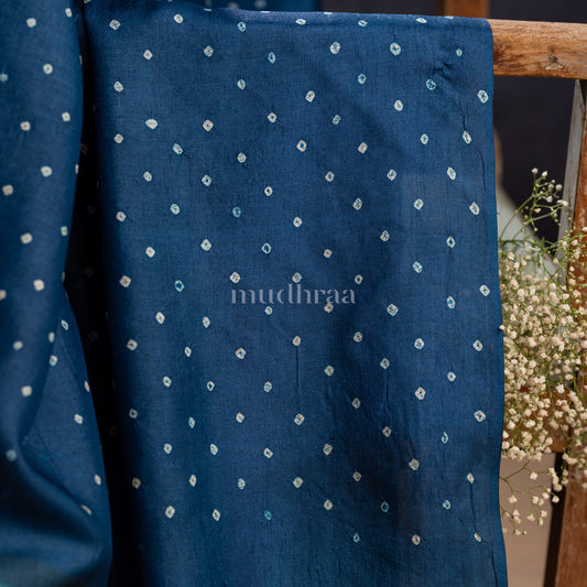 PRUSSIAN BLUE BANDHANI-KALAMKARI TUSSAR SAREE