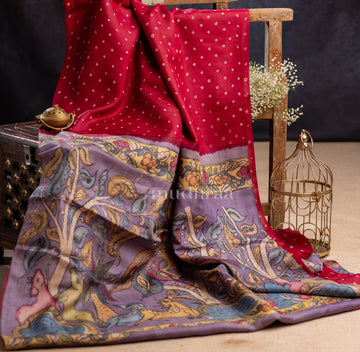 CHERRY BANDHANI-KALAMKARI TUSSAR SAREE