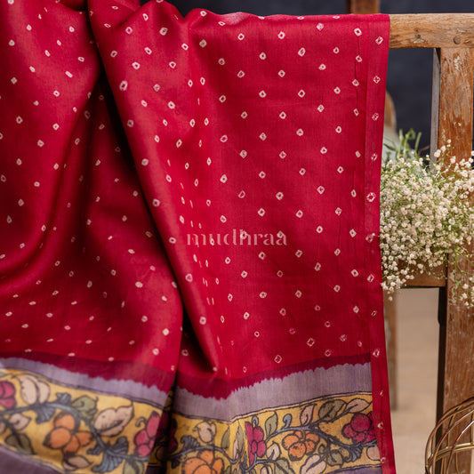 CHERRY BANDHANI-KALAMKARI TUSSAR SAREE