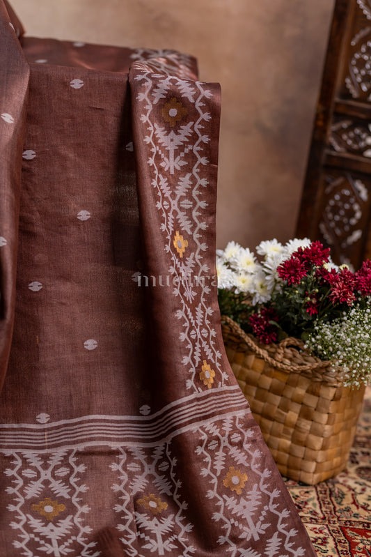 OAK BROWN JAMDANI TUSSAR SAREE