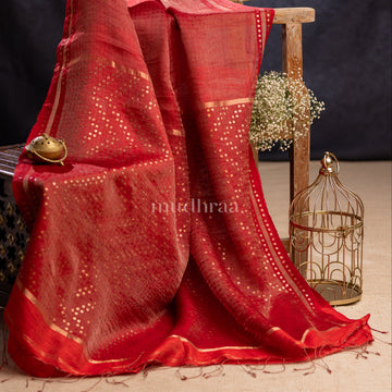 SCARLET SEQUIN MUSLIN TISSUE SILK SAREE