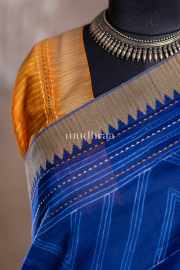 MANGO YELLOW & INDIGO SHIBORI CHANDERI GHICHA SAREE