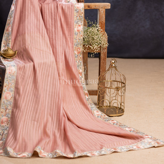 LACE PINK EMBROIDERED MUL COTTON SAREE