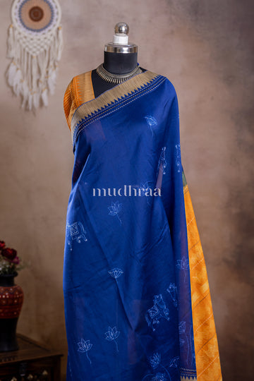 MANGO YELLOW & INDIGO PICHWAI SHIBORI CHANDERI GHICHA SAREE