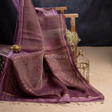 MAUVE SEQUIN MUSLIN TISSUE SILK SAREE