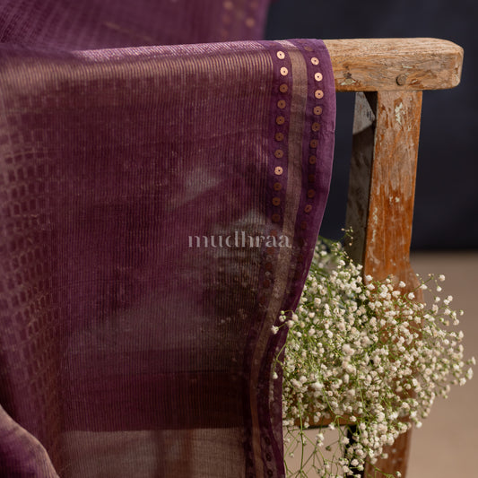 MAUVE SEQUIN MUSLIN TISSUE SILK SAREE