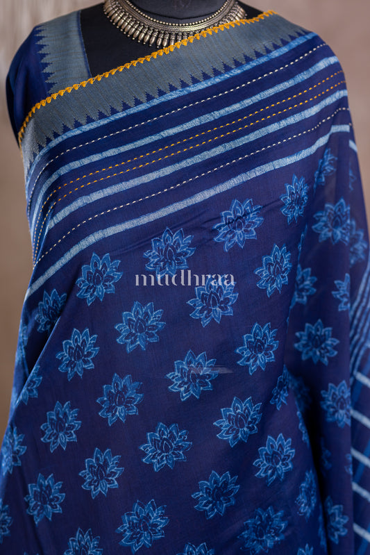INDIGO KANTHA CHANDERI GHICHA SAREE