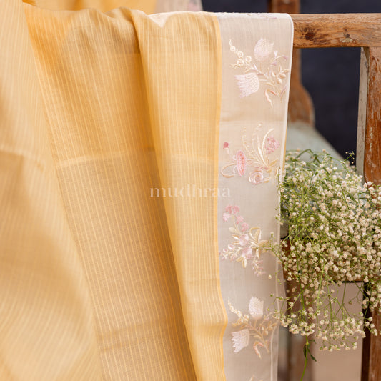 MANGO CREAM MUL COTTON EMBROIDERED SAREE