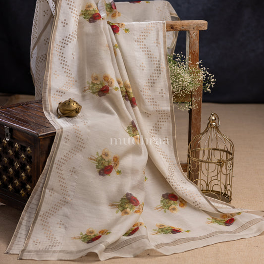 PEARL FLORAL MUSLIN SILK SAREE