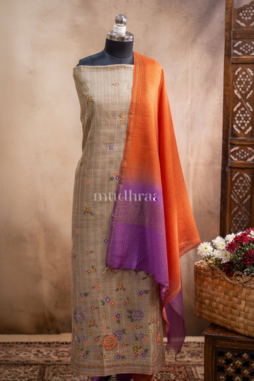 IVORY EMBROIDERED TUSSAR SUIT SET