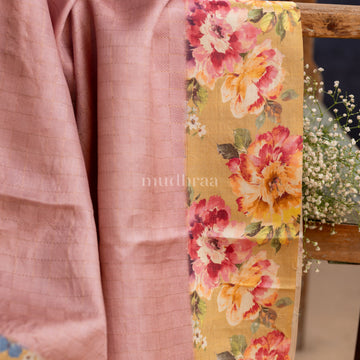 MISTY PINK WOVEN SELF-CHECKERED TUSSAR SILK SAREE