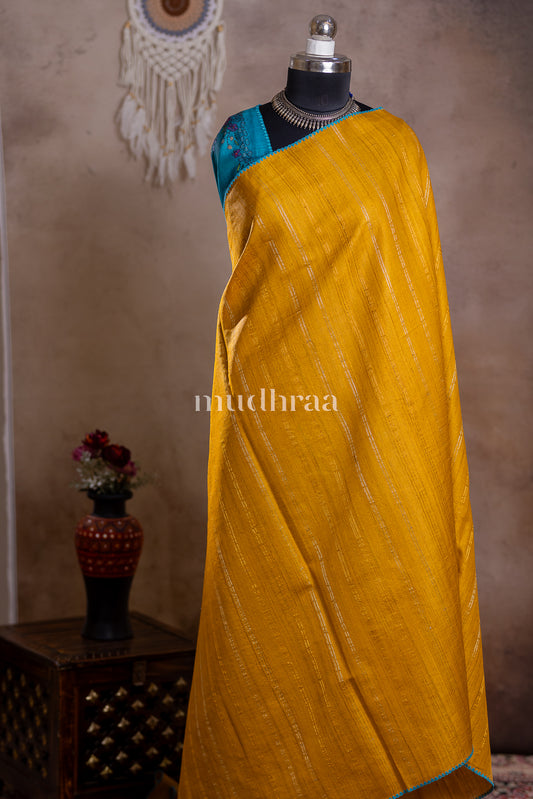 SUNSHINE & SEA TUSSAR SILK SAREE - CONTRAST BLOUSE