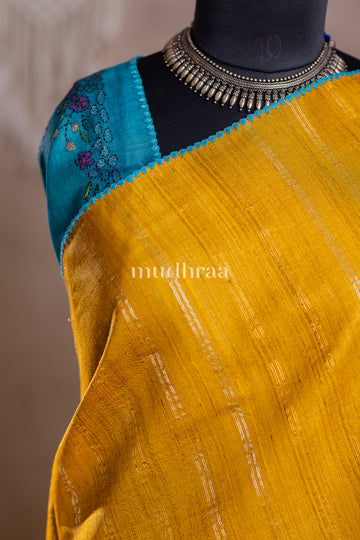 SUNSHINE & SEA TUSSAR SILK SAREE - CONTRAST BLOUSE