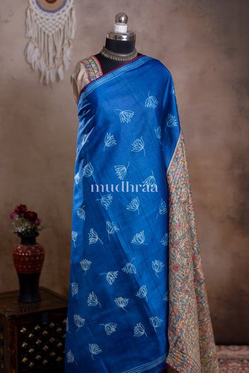 COBALT SHIBORI-MADHUBANI TUSSAR SILK SAREE