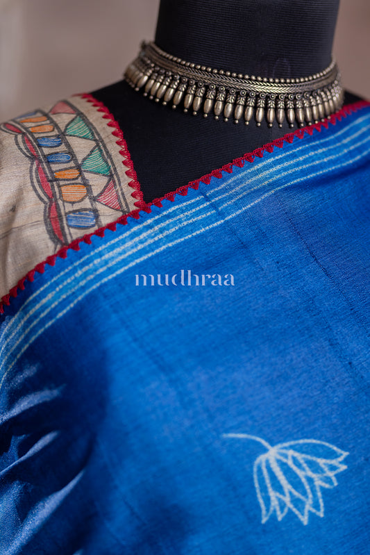 COBALT SHIBORI-MADHUBANI TUSSAR SILK SAREE