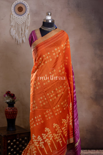 ORANGE & PINK SHIBORI CHANDERI GHICHA SAREE