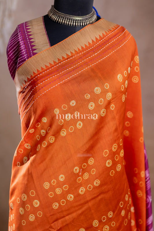 ORANGE & PINK SHIBORI CHANDERI GHICHA SAREE