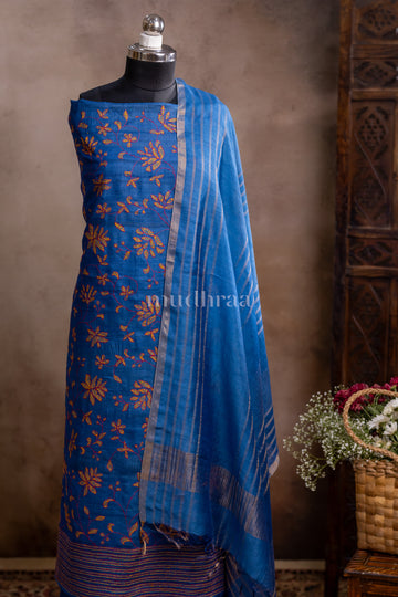 COBALT BLUE KANTHA TUSSAR SUIT SET