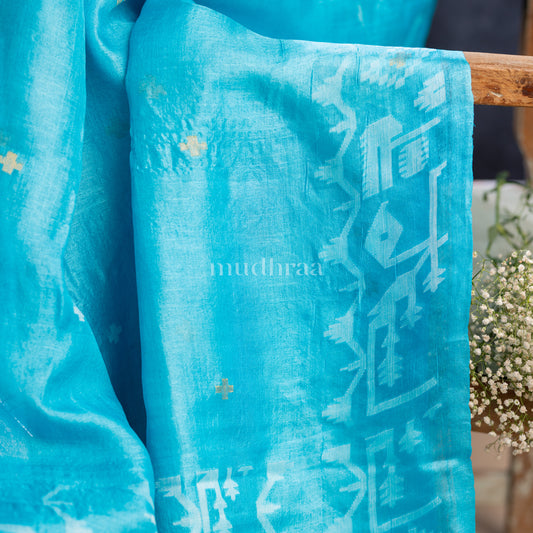 BLUE JAMDANI TUSSAR SAREE