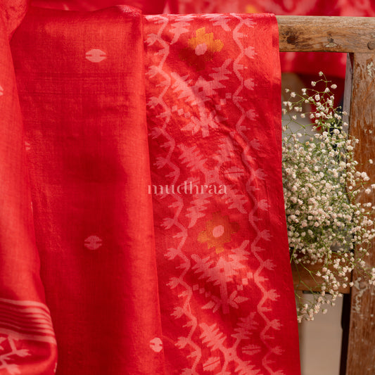 CRIMSON JAMDANI TUSSAR SAREE