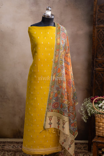 MUSTARD MOONGA SILK KALAMKARI SUIT SET