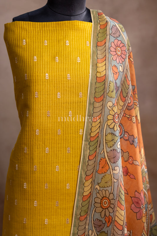 MUSTARD MOONGA SILK KALAMKARI SUIT SET
