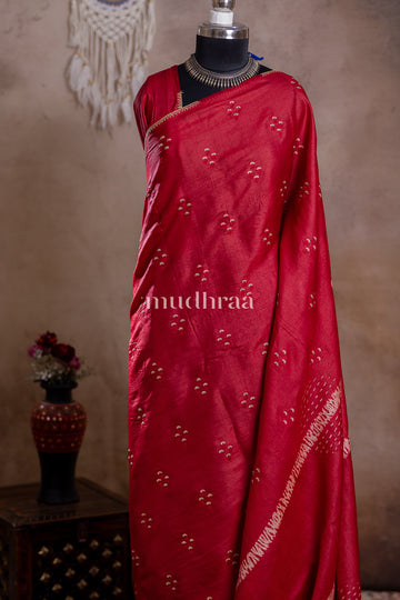 CHERRY EMBROIDERED TUSSAR SAREE