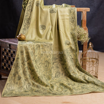 PISTACHIO CHIKANKARI TUSSAR SAREE