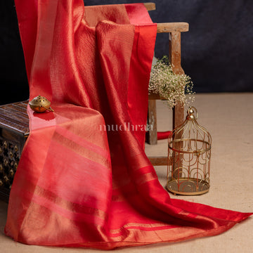 PINK & RED OMBRE DUAL-SHADED TISSUE TUSSAR SAREE