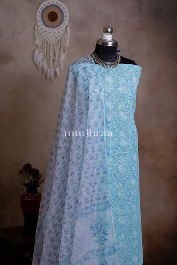 BABY BLUE TEPCHI CHIKANKARI KOTA SUIT SET