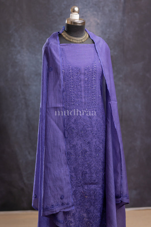 AMETHYST CHIKANKARI MUL-CHANDERI SUIT SET