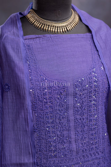 AMETHYST CHIKANKARI MUL-CHANDERI SUIT SET